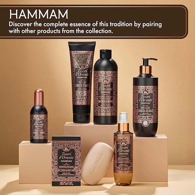 Tesori d’Oriente Hammam Hair & Body Mist for Women & Men, 6.7 fl oz, Warm Floral Citrus Scent with Orange Blossom & Argan Extract, Refreshing, Layerable Fragrance for Skin & Hair