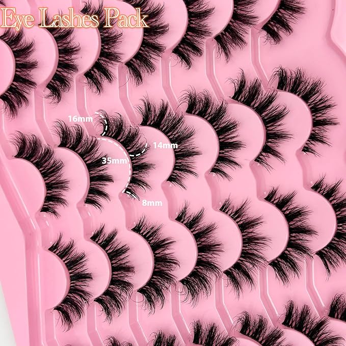 Wispy Lashes Cat Eye 16mm Short False Eyelashes Natural Look Clear Band Natural C Curl Strip Lashes Pack