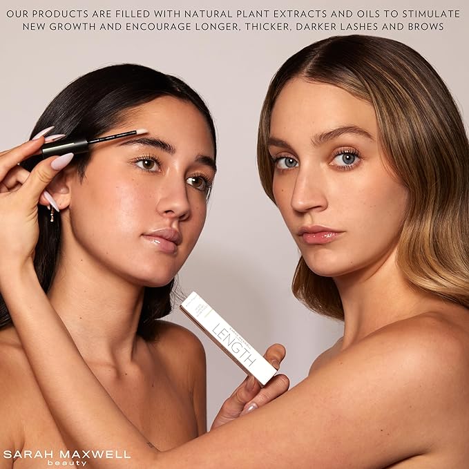 Sarah Maxwell Beauty DUO: Lash Growth & Brow Enhancer with Natural Extracts - LENGTH Serum for Longer, Thicker Appearance & LAYER Keratin Treatment for Strengthening and Conditioning