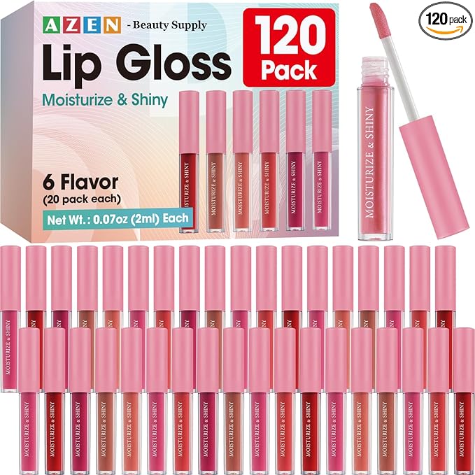 AZEN 120 Pack Lip Gloss Bulk Set, Shimmery Lip Gloss for Women and Girls With Rich Varied Colors, Mothers Day Gifts for Women
