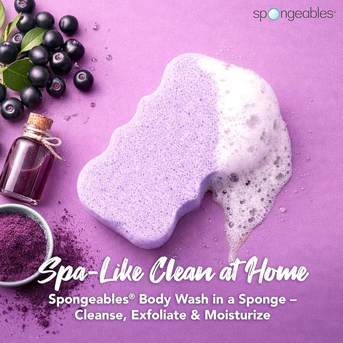Spongeables Body Wash in a 20+ Wash Sponge, Acai Berry, 1 Count