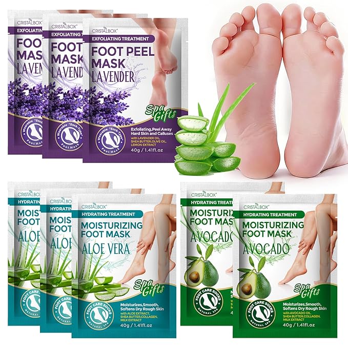 3 Pcs Foot Peeling Mask & 5 pcs Moisturizing Foot Mask ,Exfoliator Peel Off Calluses Dead Skin Callus Remover, Dry Skin Moisturizer for Soft Smooth Touch Feet,Foot Care Spa Peeling Gifts for Women Men