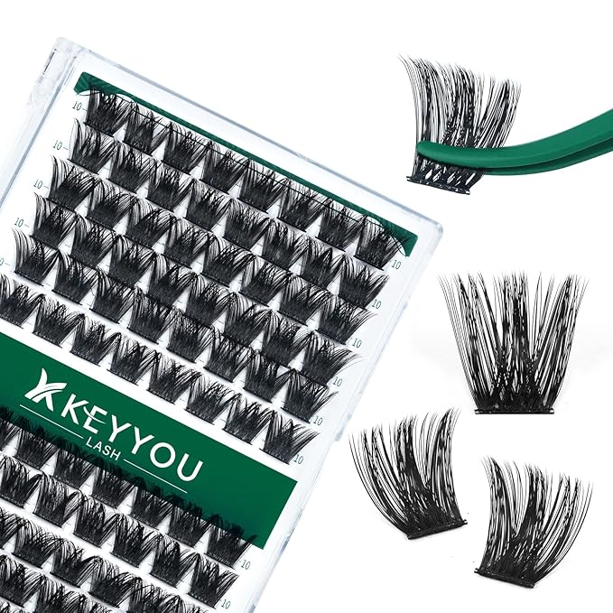 Lash Clusters 96pcs Individual Lashes Y02 D Curl 10mm Eyelash Clusters KEYYOU Volume Wispy Lash Extension Soft&Comfortable Easy DIY at Home(Y02,D-10mm)
