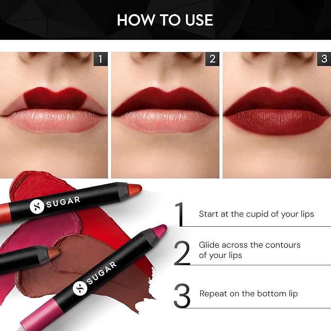 SUGAR Cosmetics Matte as Hell Crayon Lipsticks for Women Lasts Up To 8+ Hours Lip Crayon with Sharpener - 2.8 g (Pack of 1) 35 Claire Redfield