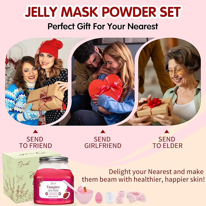 Pjordo Jelly Masks for Facials Professional, Vampire Jelly Mask Powder with Mixing Bowl Set, Peel Off Face Mask Skincare for Hydrating, Smoothing & Nourishing, Hydrojelly Masks Gift Set DIY Spa