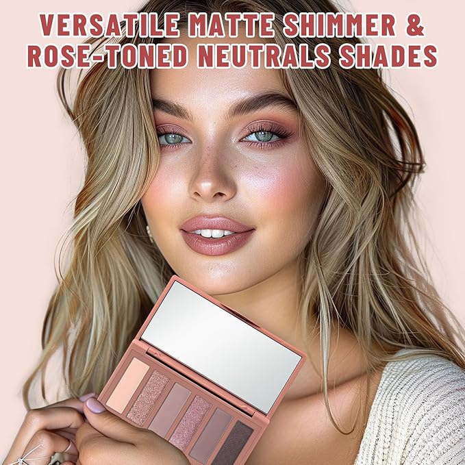 SUSIKEKI Neutral Nude Matte & Shimmer Eyeshadow Palette - 6 Colors Mini Travel Size, Highly Pigmented Rosy Eye shadow, Long Lasting Vegan Makeup Palette for Daily Use 02
