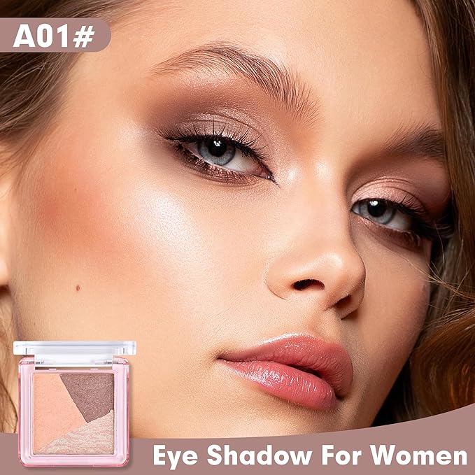 Eyeshadow Palette-Mini 3-in-1 Eye Shadow Powder Palettes Makeup-Matte&Shimmer Baked Eye Shadow for Women，paleta de sombras de ojos，Buildable Smooth Silky Waterproof for Daily Look，01Peach Brown