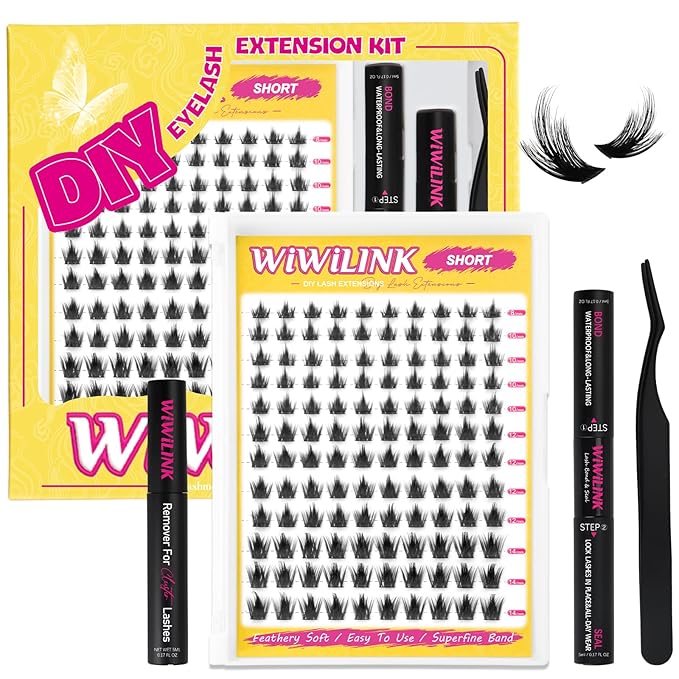 Manga Lash Clusters Kit 8-14mm Wispy Eyelash Clusters DIY Lash Extension Kit Waterproof Anime Lashes Spikes Thin Band 0.3mm Individual Cluster Eyelash Extensions, California Sunset Short-Kit