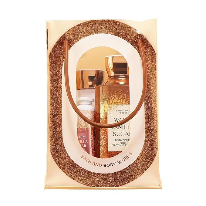 Bath & Body Works Warm Vanilla Sugar Gift Set with Body Wash, Fine Fragrance Mist, Lotion, & Hand Cream – Personal Care Collection for Gifts or Individual Use, Sugar and Sweet Vanilla Scent - 1 Pack