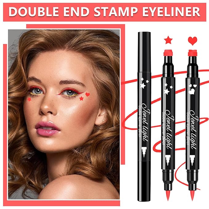 2PCS Red Liquid Eyeliner Stamp, Double-headed Waterproof Red Eyeliner Pencil, Fast-drying Eye Liner Stamp Makeup for Women