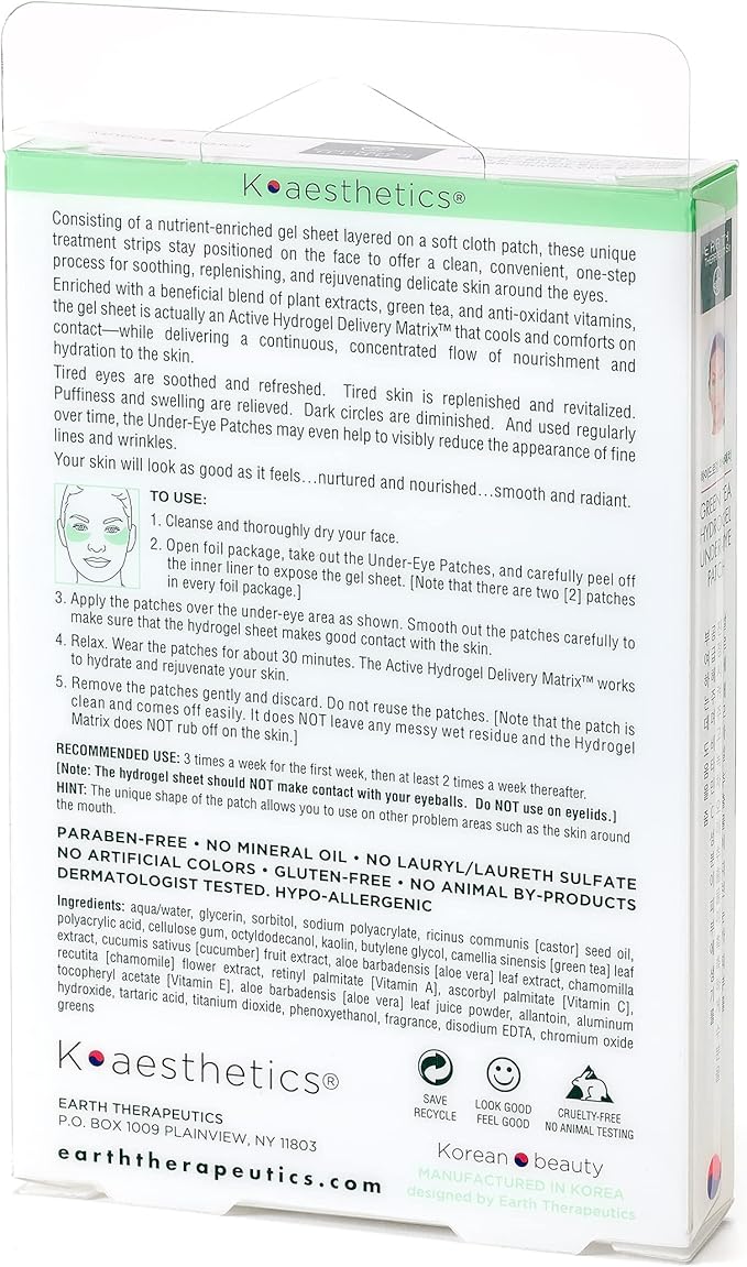 Earth Therapeutics Hydrogel Under-Eye Recovery Patch - – Reduce Wrinkles, Puffy Eyes, Dark Circles – Revitalize & Refresh Your Skin - 5 Pairs (10 Patches)