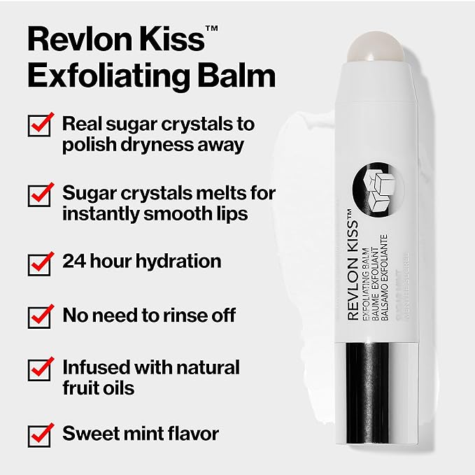 Revlon Kiss Sugar Scrub Exfoliating Lip Balm, 24 Hour Long Lasting Hydration, Sugar Mint, 0.09 oz (Pack of 2)