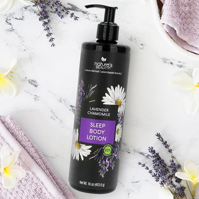 Nature's Beauty Lavender Chamomile Sleep Body Lotion, Lightweight Moisturizer for Dry Skin, with Shea Butter, Jojoba, Coconut & Moringa Oils, 16 fl oz (2-Pack)