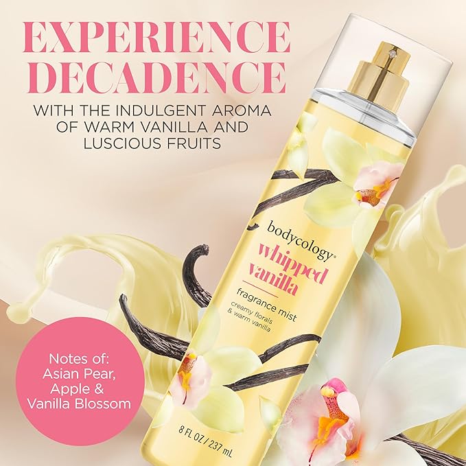 Bodycology Long-Lasting Fragrance Body Mist, Whipped Vanilla, 8 fl oz (Pack of 2)