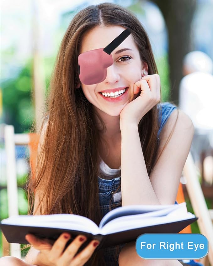 Eye Patches for Adults and Kids, 2 Pcs 3D Eye Patch Adjustable Medical Eyepatch for Lazy Eye Amblyopia Strabismus and After Surgery for Right Eye Pink