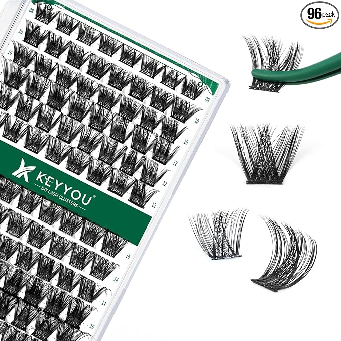 Lash Clusters,96 Pcs Cluster Lashes D Curl 10-18MIX DIY Lash Extensions Eyelash Clusters,KEYYOU Volume Wispy Individual Lashes Soft&Comfortable Easy DIY at Home(Y01,D-10-18MIX)