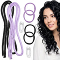 2 Sets Small Heatless Curling Rod, 160 CM Long Heatless Curlers for Long Hair with 4 hair clips and 4 hair ties, Over Night Heatless Curl Rod for Women and Girls(Black, Purple)