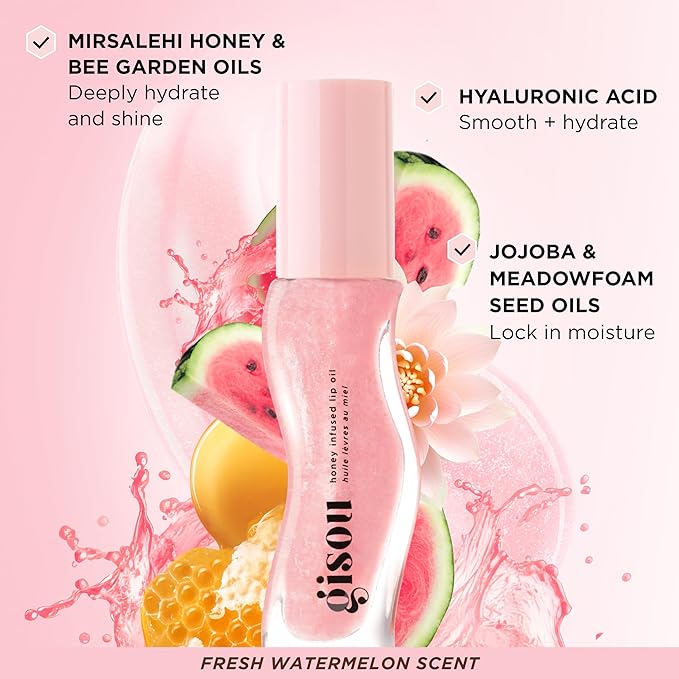 Gisou Honey Gloss On The Go Travel Set, Wildflower Honey Hair Perfume, Watermelon Sugar Lip Oil, Hair Oil, Shine-Boosting