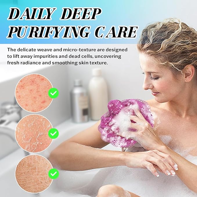 African Net Sponge Authentic Exfoliating Body Scrubber for Shower & Bath, Deep Cleansing Lather for Dead Skin Removal, Back Scrubber Gift for Women & Men（Rose Red & Purple）
