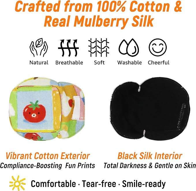 Astropic 3D Cotton & Silk Eye Patch for Kids | Boys Girls Eye Patch for Glasses | Medical Eyepatch for Children with Lazy Eye (Tomato, Left Eye)