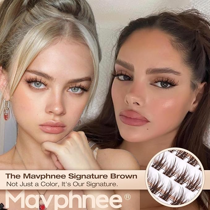 Mavphnee Brown Lash Clusters Wispy Eyelash Extensions Natural Individual Lashes Extension Dark Brown Cluster Lashes 8-16MM Fairy Eyelash Clusters Spiky C-Curly DIY Lash at Home for Everyday Wear