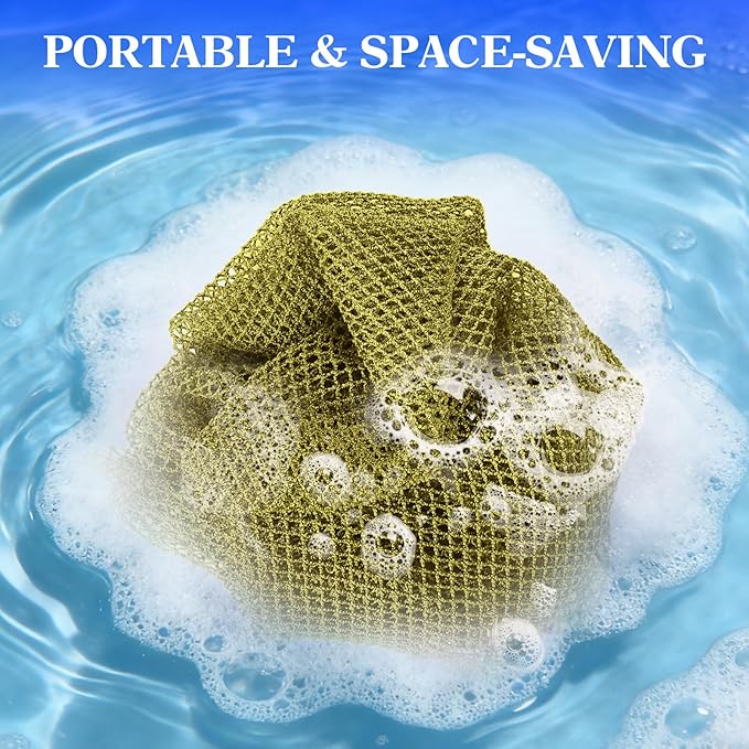 African Net Sponge - Deep Exfoliating Body Scrubber - Ultra Long African Net Sponge Reaches All Back Areas, Gently Buffs Away Dry Flaky Skin for a Renewed Feel, Home Spa Experience（Army Green）