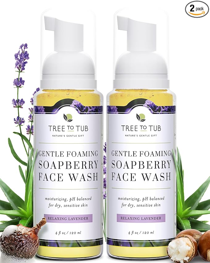 Tree To Tub Sensitive Skin Face Wash for Dry Skin - Moisturizing Gentle Face Cleanser for Women & Men, Hydrating Foaming Facial Cleanser, Daily Face Soap w/Organic Aloe Vera, All Natural Lavender Oil