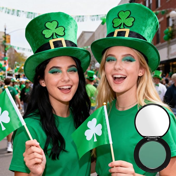 MEICOLY Single Green Eyeshadow Palette with Mirror,St Patricks Day Matte Green Eye Shadow for Elphaba,Pressed Powder Eyeshadow,High Pigment,Long Wear,Waterproof,Spirit Day Wear Eye Makeup