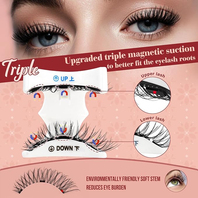 Higu clace Magnetic-Eyelashes with Applicator 2 Pairs Magnetic-Lashes Natural Look Wispy Magnet Lashes Easy to Wear and Remove（DJCX-C+F01）