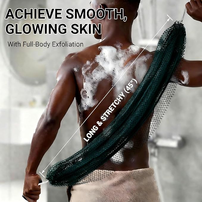 African Net Sponge Authentic for Exfoliating - Extra Knots for Deep Cleansing & Back Scrubbing - Body Scrubber Washcloth for Women & Men - Daily Shower Exfoliator for Smooth, Glowing Skin(Dark Green)