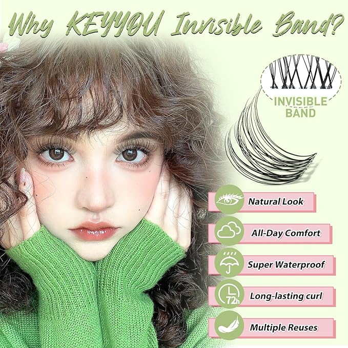 KEYYOU Venus Lash Clusters C Curl Fairy Lash Extension Eyelash Extension Wispy Natural Invisible Band Lash with Waterproof DIY Lash Extension at Home(Venus-C-8MM)