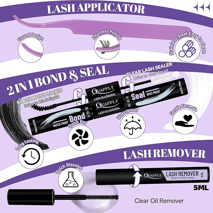 Volume Lash Clusters Kit 360Pcs 60D+80D Lash Cluster Eyelash Extensions 8-16mm Lash Clusters Kit with Lash Bond and Seal Lash Remover and Lash Tweezers Easy DIY at Home