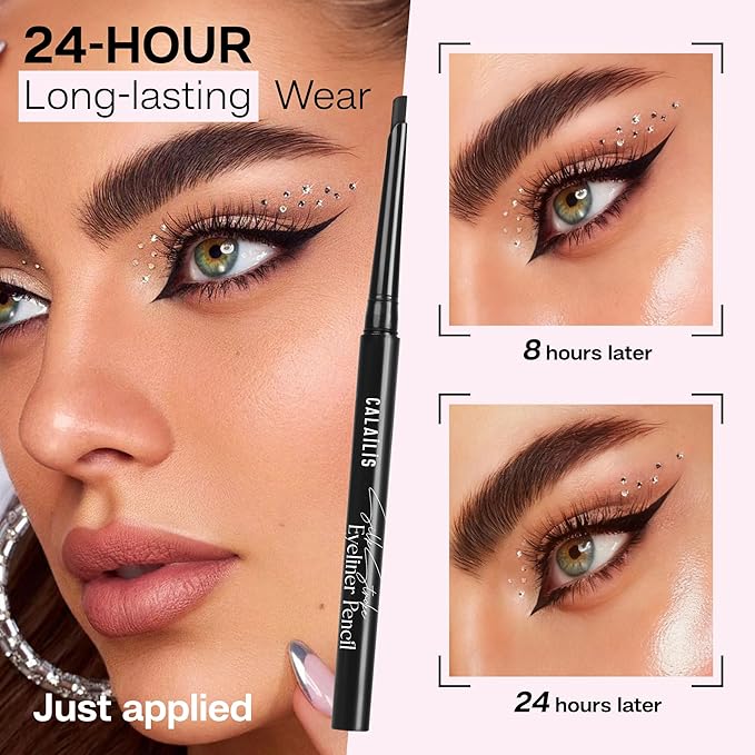 CALAILIS Black Eyeliner Pencils - Waterproof Eyeliner Smudge Proof Long-lasting Eye Liner Pencil (BLACK)