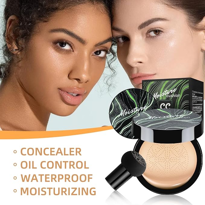 Mushroom Head Air Cushion CC Cream - Tattoo Cover up BB Cream Foundation Makeup Moisturizing Concealer Long-Lasting, Cushion Foundation Full Coverage Self Adjusting (Dark Brown)
