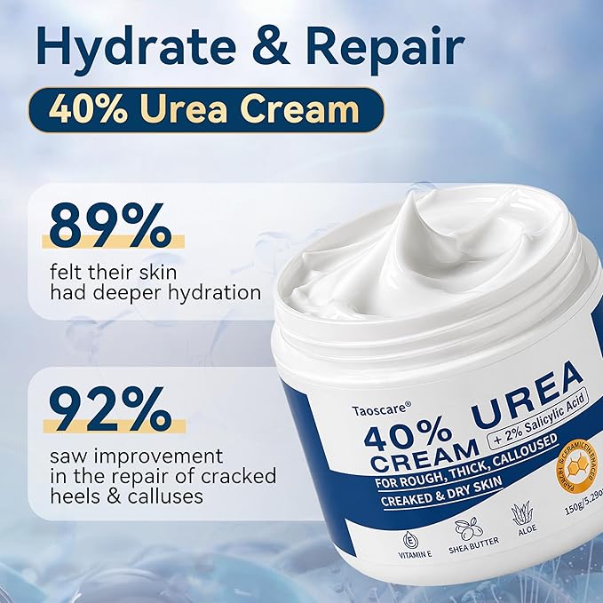 40% Urea Cream with 2% Salicylic Acid, Maximum Strength Foot Hand Cream, Intensive Repair Moisturizer for Dry Cracked Heels Knees Elbows, Exfoliating Callus Remover for Rough Thick Skin