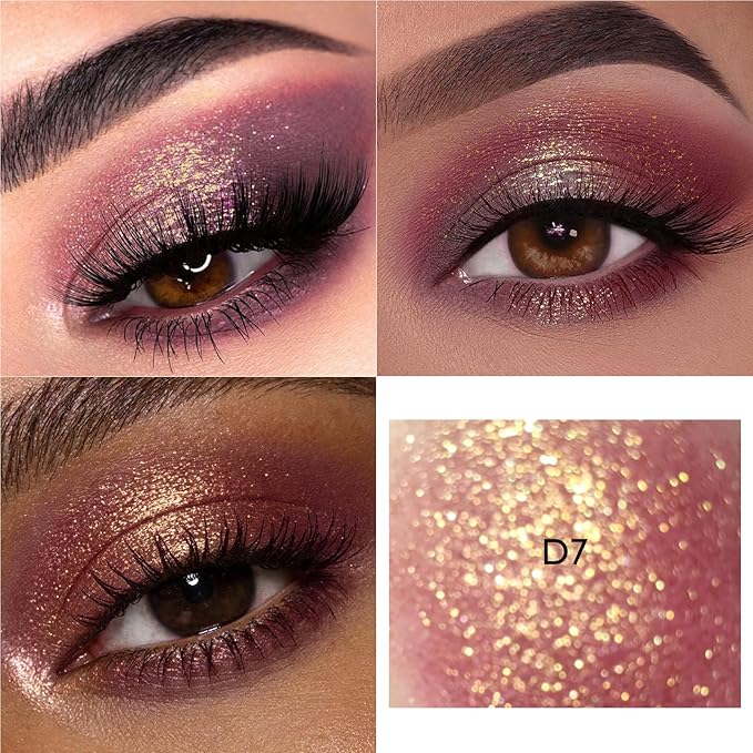 Burgundy Pink Gold Shimmer Eyeshadow, Holographic Duochrome Glitter Eyeshadow Palette Color Shift Metallic Sparkling Cream to Powder Purple Eye Shadow Highlighter Makeup for Party/Daily