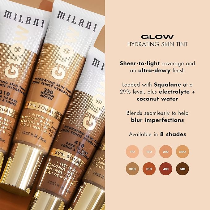 Milani Glow Hydrating Skin Tint - Medium to Dark, Dewy Finish, Light Coverage, Cruelty Free