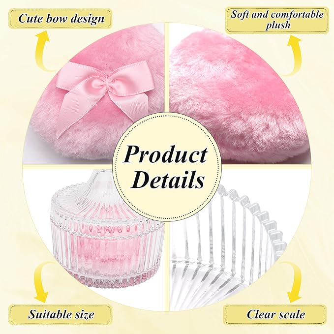 5 Pcs Large Body Powder Puff and Container Set, Anglecai 4 Inch Crystal Powder Puff Container for Body Powder Puff Dish with 2P Powder Puffs and 2P Spoon (Mongolian Yurt)