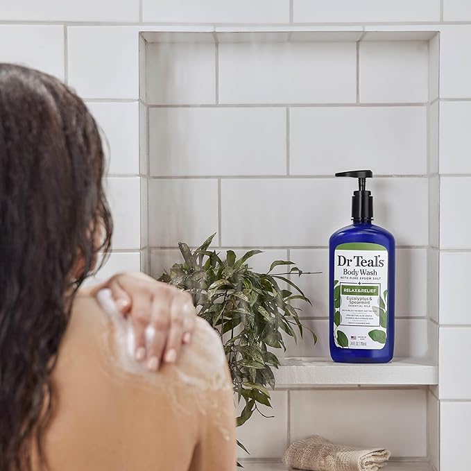 Dr Teal's Body Wash with Pure Epsom Salt, Relax & Relief with Eucalyptus & Spearmint, 24 fl oz (Pack of 4)