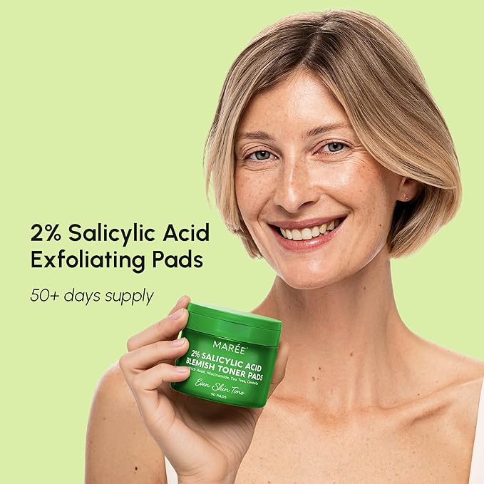 MAREE Blemish Acne Clearing Polishes - Daily Facial Radiance Toner Pads - Witch Hazel Pads Acne Face Toning - Acne Skin Care with BHA Salicylic Acid - Blemish Clearing Witch Hazel Device