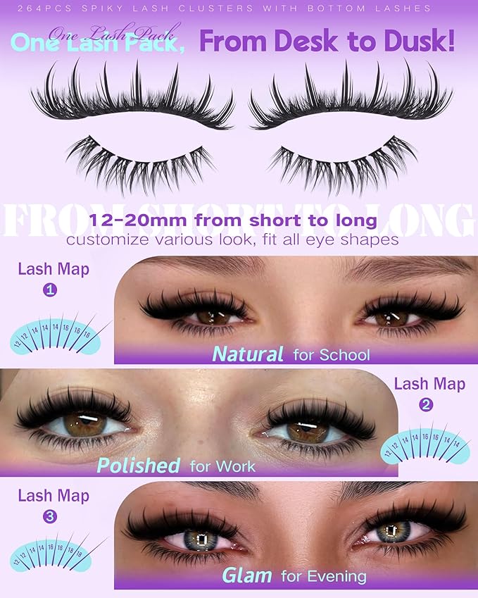 Manga Lash Clusters 150D Spikes Eyelash Clusters with Bottom Lashes 12-18MM Long Fairy Cluster Eyelash Extensions 300Pcs Wispy Individual Lashes Extensions DIY at Home by JIMIRE