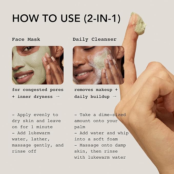 Whipped Korean Skincare Face Wash, Doubles as a Face Mask, Mugwort Tea Tree, Deep Cleansing Vegan Facial Cleanser for Oily Skin and Pore Care with Niacinamide, Hyaluronic Acid, Ceramide