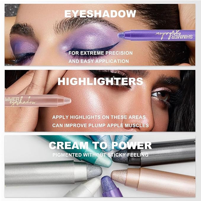 Black Eyeshadow Stick, Highlighter Eye Liner,Eye Brightener Stick, Shimmer Creamy Eyeshadow, Waterproof eye shadow Pencil Long Lasting Eye Shadow Makeup.#7 black shimmer