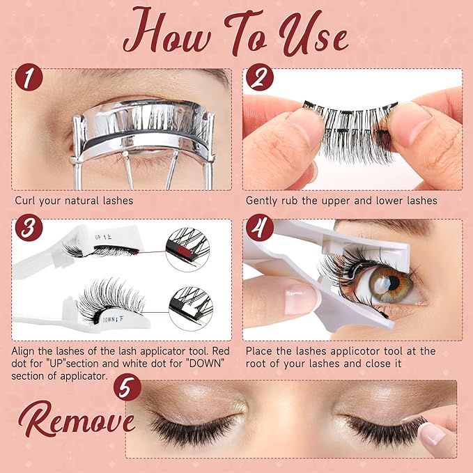 Higu clace Magnetic-Eyelashes with Applicator 4 Pairs Magnetic-Lashes Natural Look Wispy Magnet Lashes Easy to Wear and Remove（DJCX-A03)