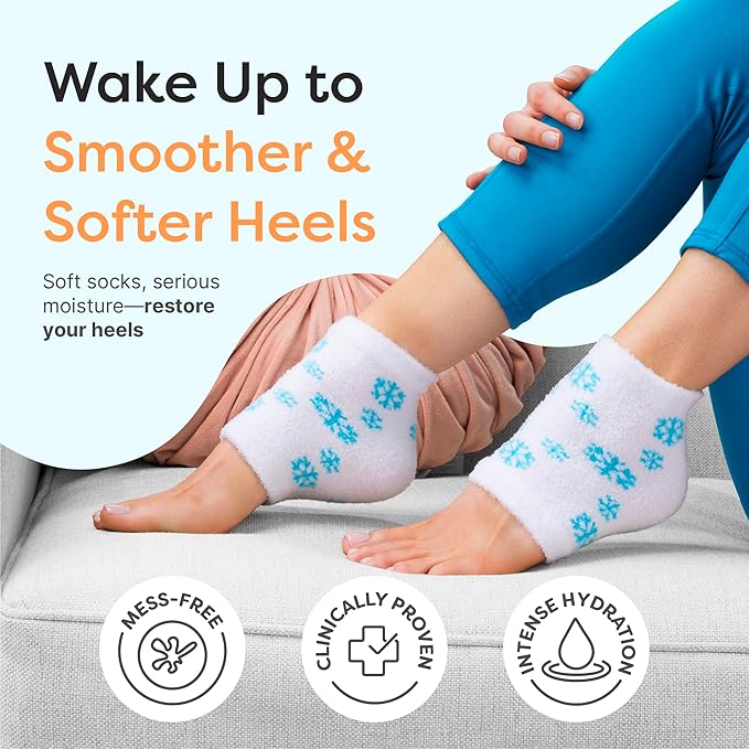 ZenToes Moisturizing Socks for Cracked Heel Treatment, Vitamin E, Olive Oil and Jojoba Oil Infused Heel Socks, Spa Gifts for Women, Mothers Day Gifts (White & Blue Snowflake, Regular)