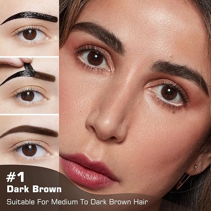 Eyebrow Gel - Peel Off Eyebrow Tint With Eyebrow Stencils, Long-lasting Brow Gel for Strong Hold & Natural Finish, Waterproof Eyebrow Makeup for Fuller & Defined Looking Brows (Dark Brown)