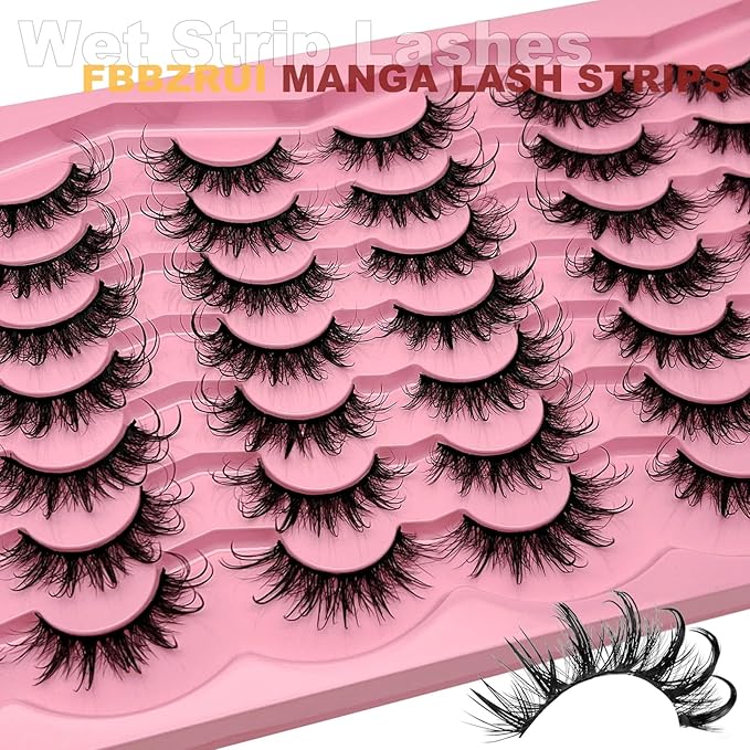 Wispy Lashes Wet Look 3D Cosplay Anime Cat Eye Manga Lashes D Curl Fake Strip Eyelashes Pack