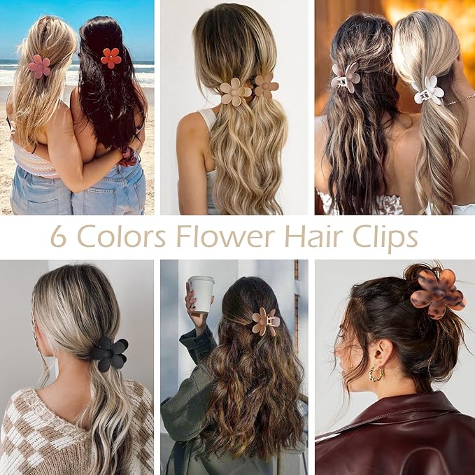 Flower Hair Clips 6 PCS for Women, Daisy Claw Clips Matte Large Claw Clips Strong Hold Jaw Clamps Hair Accessories for Thick Hair 6 Colors