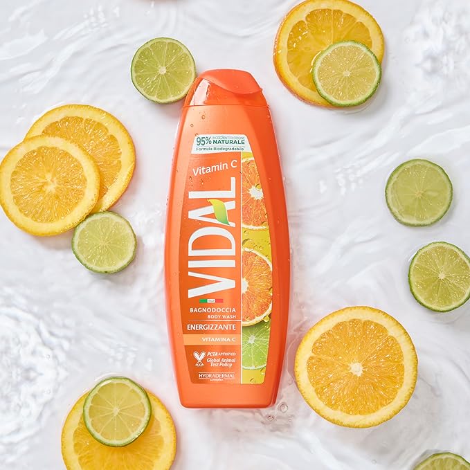 Vidal Vitamin C Shower Gel, Energizing 250 ml, 8.4 Fl Oz (Italian Import)