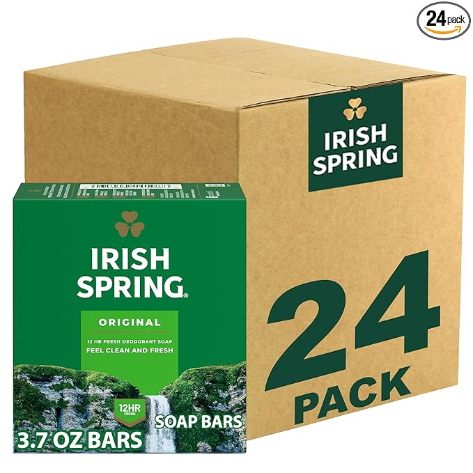 Irish Spring Bar Soap for Men, Original Clean, Smell Fresh and Clean for 12 Hours, Men Soap Bars for Washing Hands and Body, Mild for Skin, Recyclable Carton, 3.7 Ounce - 3 Count (Pack of 8)